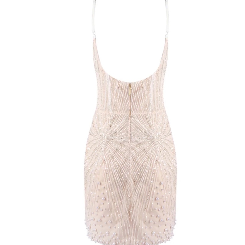 Elegant Pearl-Embellished Mini Dress - Picture 2 of 6